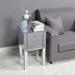 Modern 2-Drawer Silver Mirrored Nightstand (25.2 in. H x 14.9 in. W x 14.9 in. D)