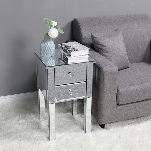 Outopee Modern 2-Drawer Silver Mirrored Nightstand (25.2 in. H x 14.9 in. W x 14.9 in. D)