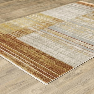 Brooker Rust/Gold 2 ft. x 8 ft. Distressed Geometric Stripe Recycled PET Yarn Indoor Runner Area Rug