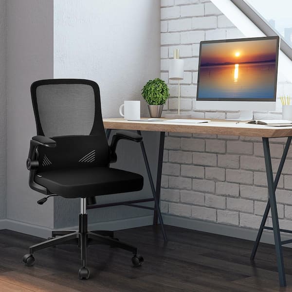 Angeles Home Black Sponge Office Chair with Flip-Up Arms and Foldable Backrest