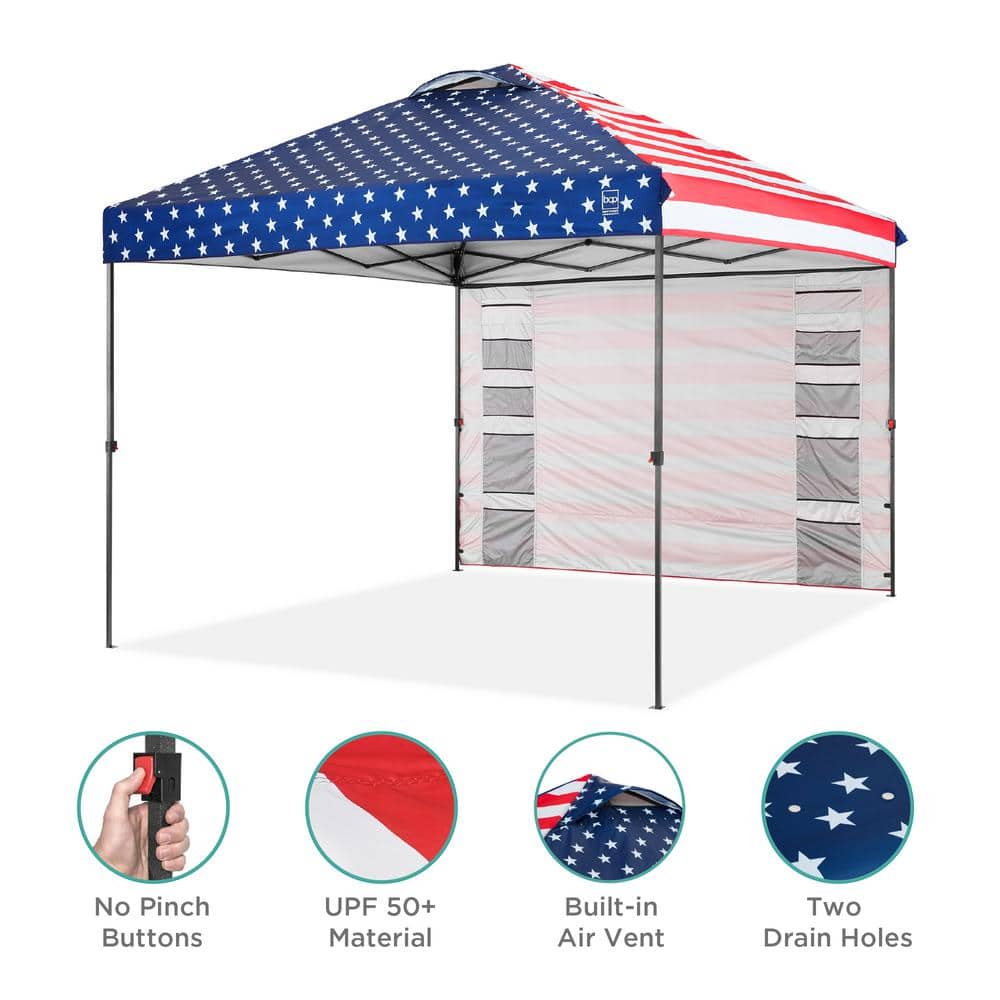American Flag 10x10ft Pop-Up Canopy Tent with Storage Pockets