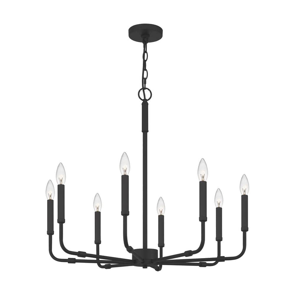 Matte Black 28-Inch 8-Light Steel Candle Chandelier