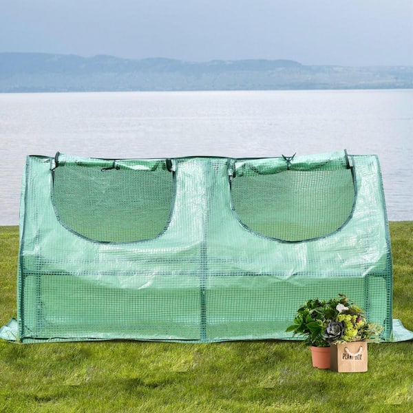 Gardenised Green Outdoor Waterproof Portable Plant Greenhouse with 2 Clear Zippered Windows, Medium