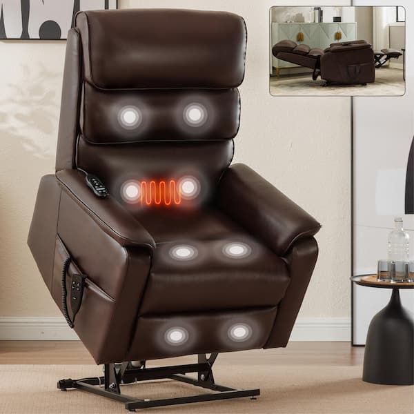 Brown Metal Outdoor cat proof Leather Power Lift Recliner Chair with Heat Massage for Living Room Bedroom Office