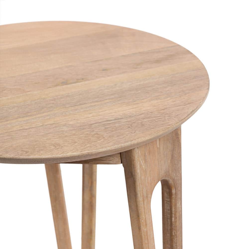 Natural Mango Wood Round Side Table with Tapered Legs