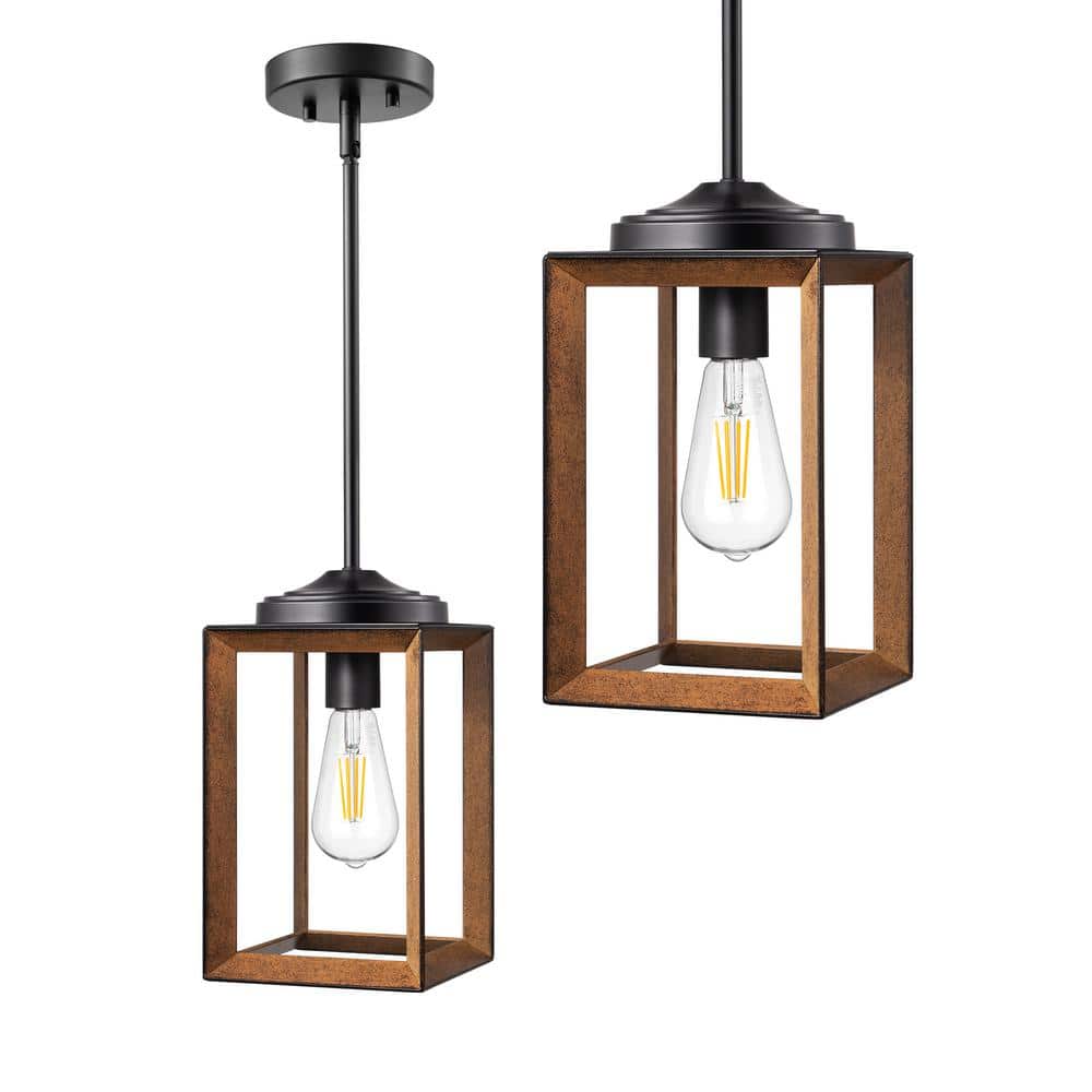 Bronze Rustic Farmhouse Wood Cage Pendant Light