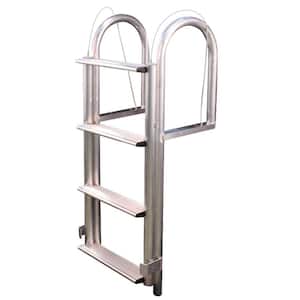 4-Step Wide-Rung Lifting Aluminum Dock Ladder with Slip-Resistant Rungs for Seawalls and Stationary Boat Dock Systems