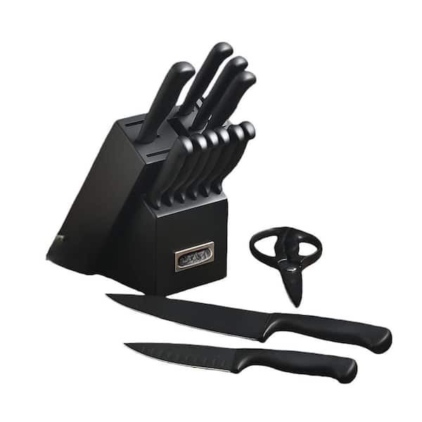 15-Piece Stainless Steel Kitchen Knife Sets with Knife Block and Built-in Sharpener, Black