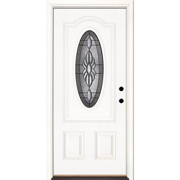 33.5 in. x 81.625 in. Sapphire Patina 3/4 Oval Lite Unfinished Smooth Left-Hand Inswing Fiberglass Prehung Front Door