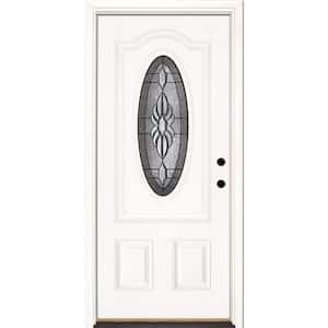 33.5 in. x 81.625 in. Sapphire Patina 3/4 Oval Lite Unfinished Smooth Left-Hand Inswing Fiberglass Prehung Front Door
