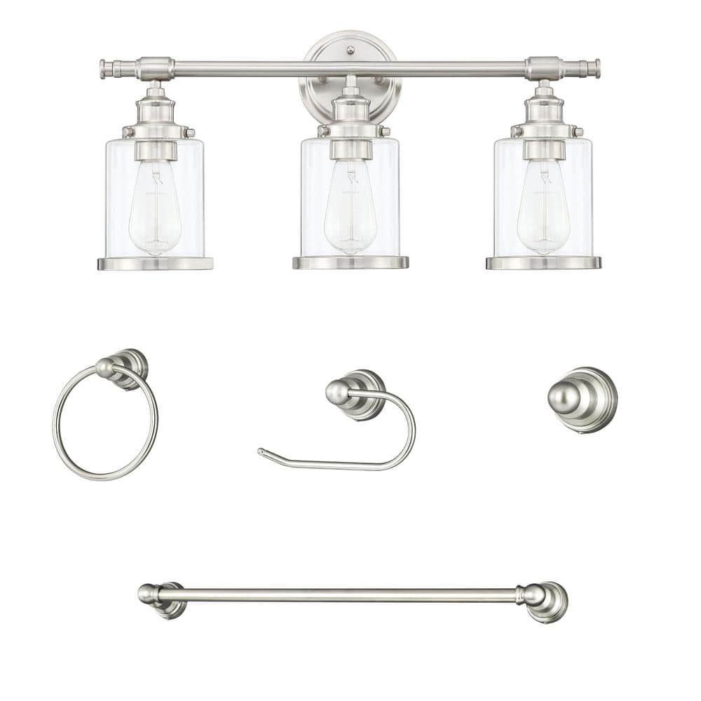 23.5 in. 3-Light Gray Vanity Light Fixture All-In-One Bathroom Set with Cle