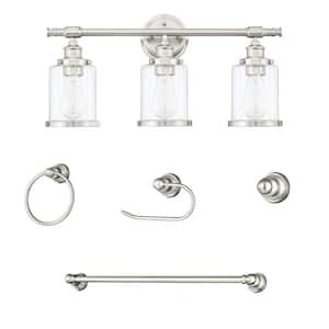 23.5 in. 3-Light Gray Vanity Light Fixture All-In-One Bathroom Set with Clear Glass Shades (5-Piece)