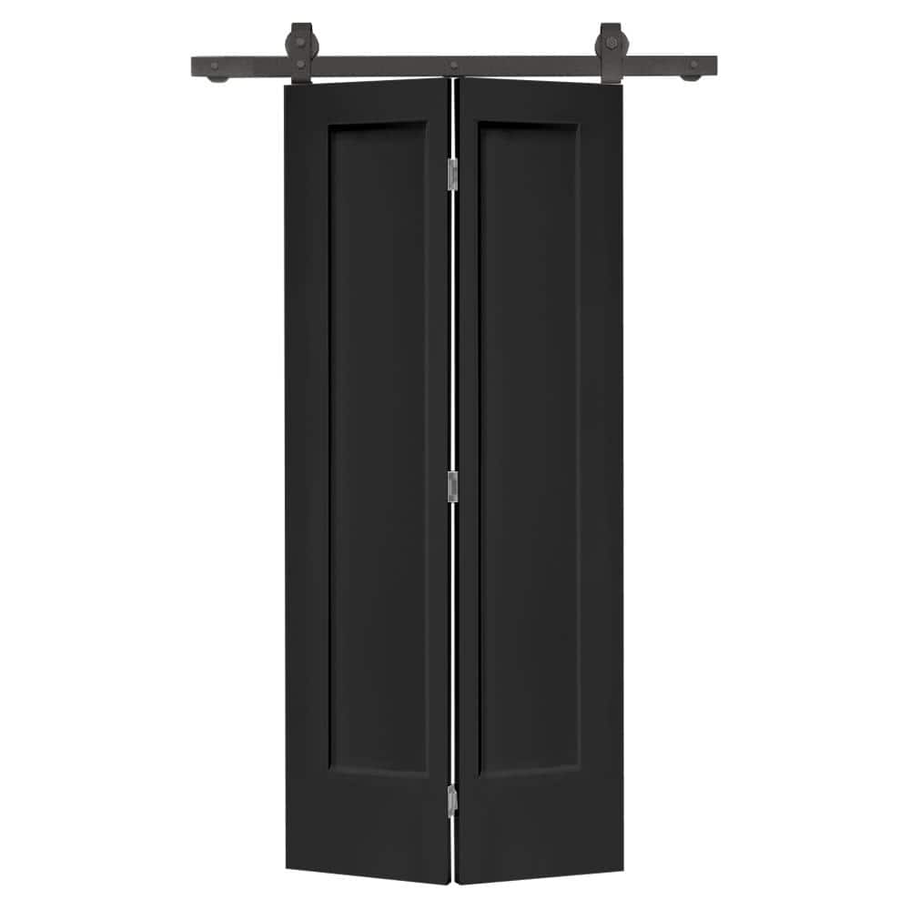 36 in. x 80 in. 1 Panel Shaker Black Painted MDF Composite Bi-Fold Barn Door with Sliding Hardware Kit price history on PriceWatchPro