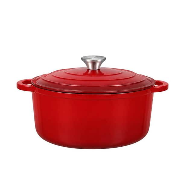 5 qt. Cast Iron Dutch Oven in Red with Lid and Cotton Potholders, Oven-Safe up to 500°F, Non-Stick and Easy to Clean