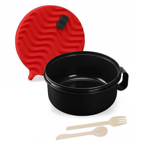 Microwave Ramen Cooker Bowl 1-Piece 48 oz. Red Polypropylene Heat-Resistant Handle Valve BPA-Free Dishwasher Safe