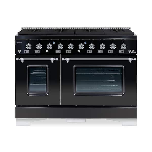 Hallman CLASSICO 48 in. 8 Burner Double Oven Dual Fuel Range with Gas Stove and Electric Oven in Black Stainless steel