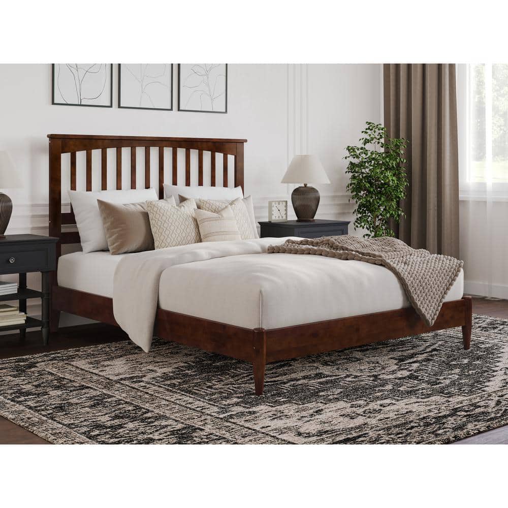 Becket Queen Walnut Wood Low Profile Platform Bed with Slats