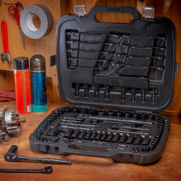 Husky - 1/4 in., 3/8 in. and 1/2 in. Drive 100-Position Universal SAE and Metric Mechanics Tool Set (105-Piece)