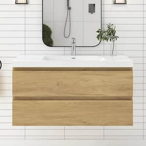 42 in. W x 20 in. D x 22 in. H Single Sink Floating Bath Vanity in Natural Oak with Glossy White Resin Top