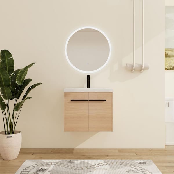 23.62 in. W x 18.11 in. D x 20.47 in. H Wall Mounted Bath Vanity in Light Brown with White Resin Vanity Top