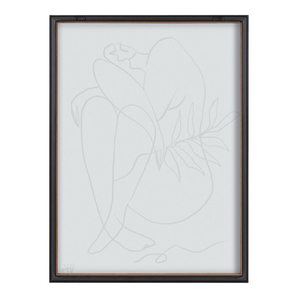 Modern Black Line Drawing on White Canvas with Brown Frame
