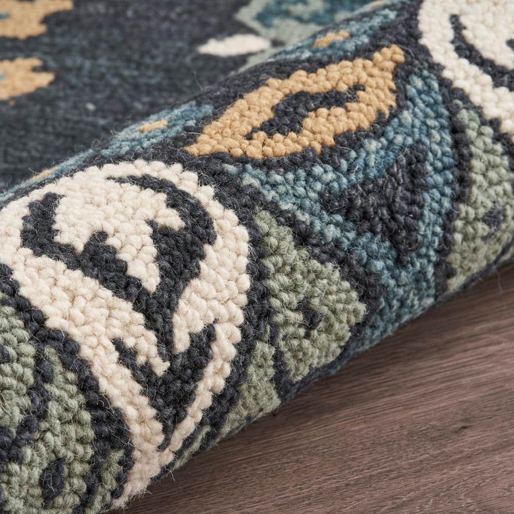 Handmade Gray Floral Wool Round Area Rug, 4 Feet