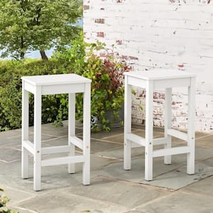 26'' Modern White Solid Wood Outdoor Bar Stool Saddle Counter Stool Footrest Weather-resistant Set of 2