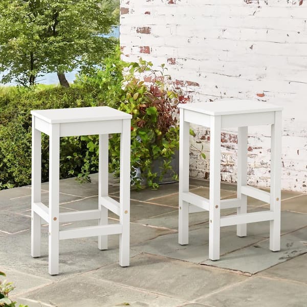 cozyman 26'' Modern White Solid Wood Outdoor Bar Stool Saddle Counter Stool Footrest Weather-resistant Set of 2