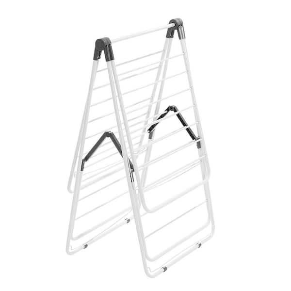 Clothes Drying Rack, 2-Tier Foldable Laundry Dryer Rack with Sock Clips and 31 Dry Rods, Metal Height Adjustable, White