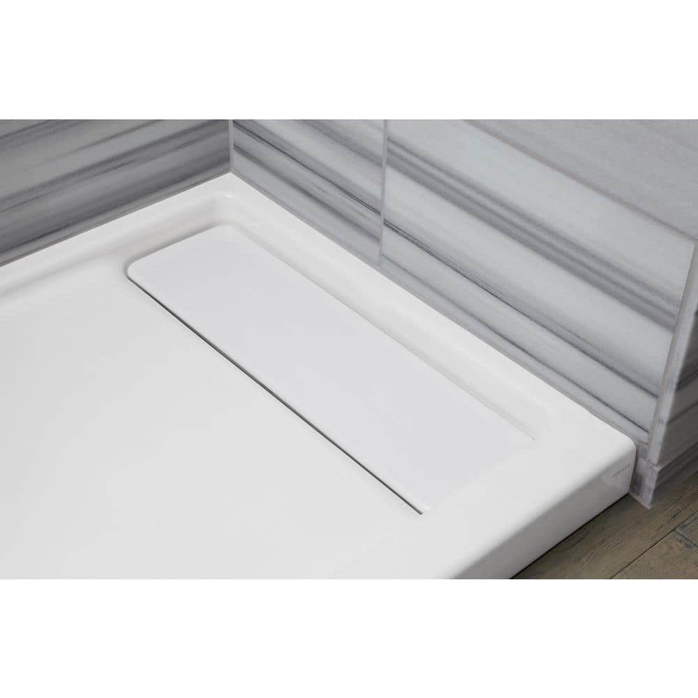 Bellwether White Enameled Cast Iron Shower Base with Right Drain