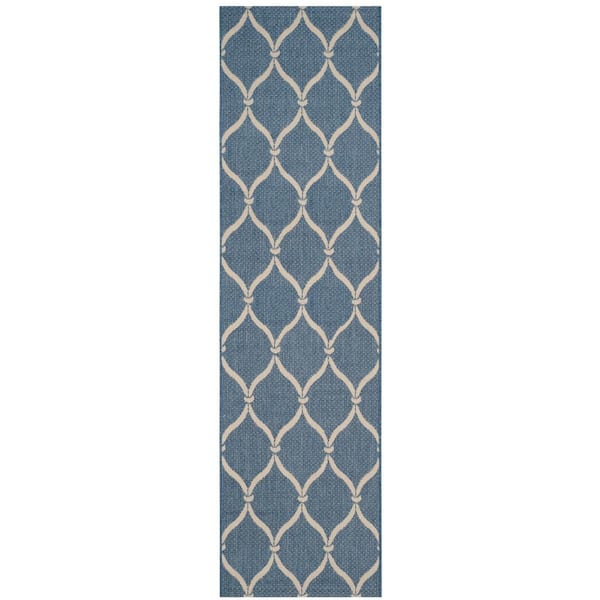 SAFAVIEH Courtyard Blue/Beige 2 ft. x 12 ft. Trellis Indoor/Outdoor Runner Rug