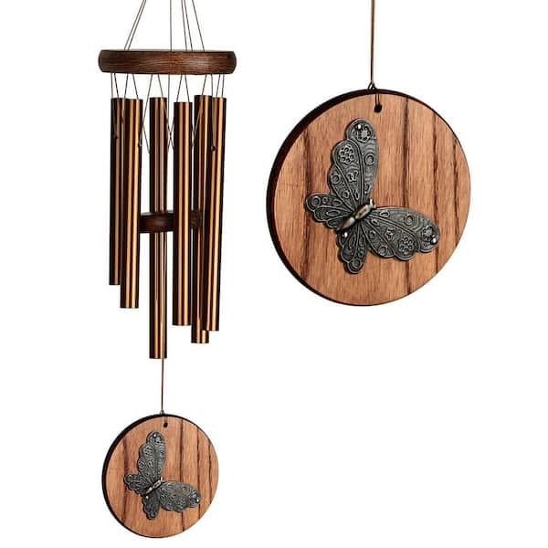 WOODSTOCK CHIMES Signature Collection, Woodstock Habitats Chime, Teak 17 in. Butterfly Wind Chime HCTB