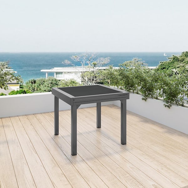 Pellebant Rectangle Aluminum Outdoor Dinging Table with Extension in Dark Gray