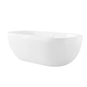 Serenity 71 in. Freestanding Flatbottom Double-Slipper Soaking Bathtub with Center Drain in White