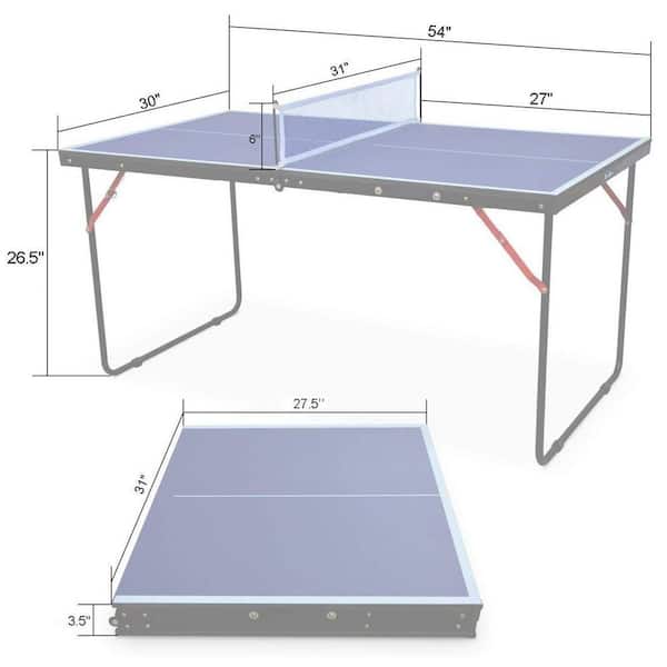  KATIDAP Portable Ping Pong Table,Mid-Size Foldable Tennis Table  with Net for Indoor Outdoor,Blue,60x26x27.5 Inch : Sports & Outdoors