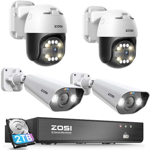 4K 8-Channel 2TB POE NVR Security Camera System with 4 Wired 5MP PTZ Bullet Outdoor Cameras, Person Vehicle Detection