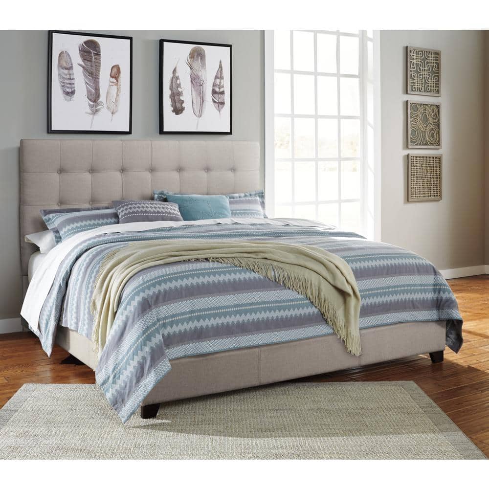 Beige Queen Upholstered Tufted Faux Leather Bed Frame