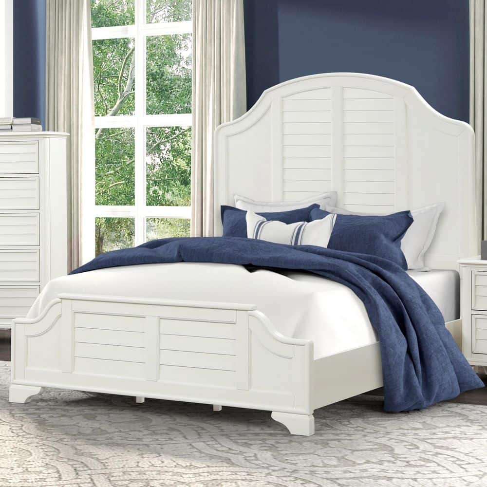 Saba Antique White Wood Frame King Panel Bed with Louvered Style Headboard price history on PriceWatchPro