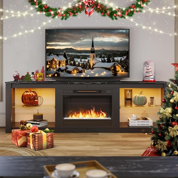 Bestier 70.8 in. Black TV Stand with Fireplace Fits TVs up to 75 in. LED Entertainment Center