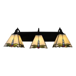23.6 in. 3-Light Black and White Vintage Tiffany Style Wall Sconce with Stained Glass Shade, No Bulbs Included