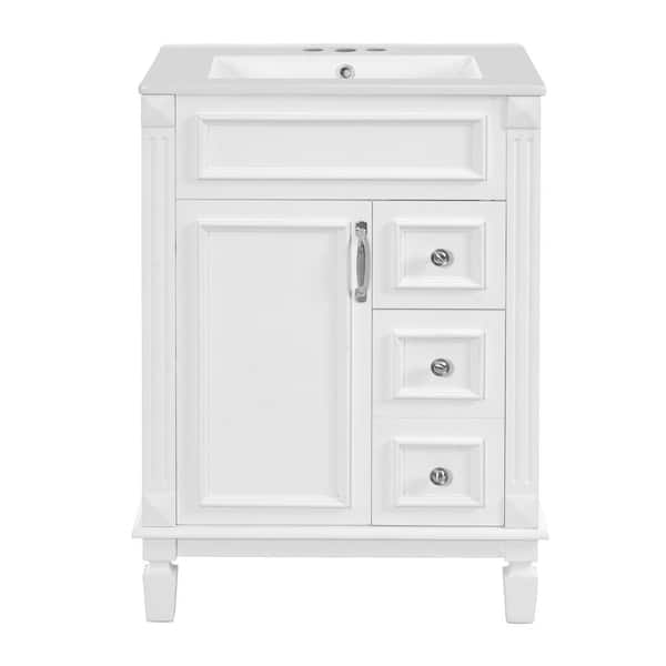 24 in. Freestanding White Bath Vanity with White Ceramic Top Unassembled