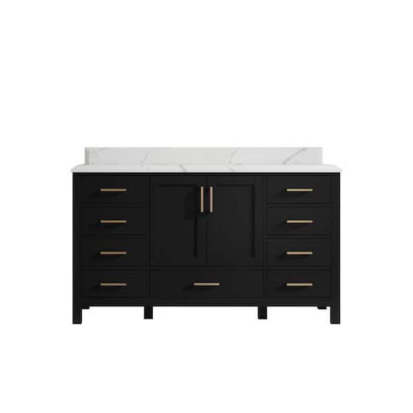 Willow Collections Malibu 60 in. W x 22 in. D x 36 in. H Single Sink Bath Vanity in Black with 1.5 in. Calacatta Laza Top