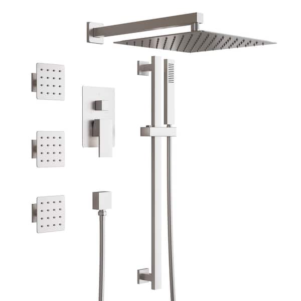 12 in. Shower Head with Handheld Shower and Body Sprayer Jets in Brushed Nickel
