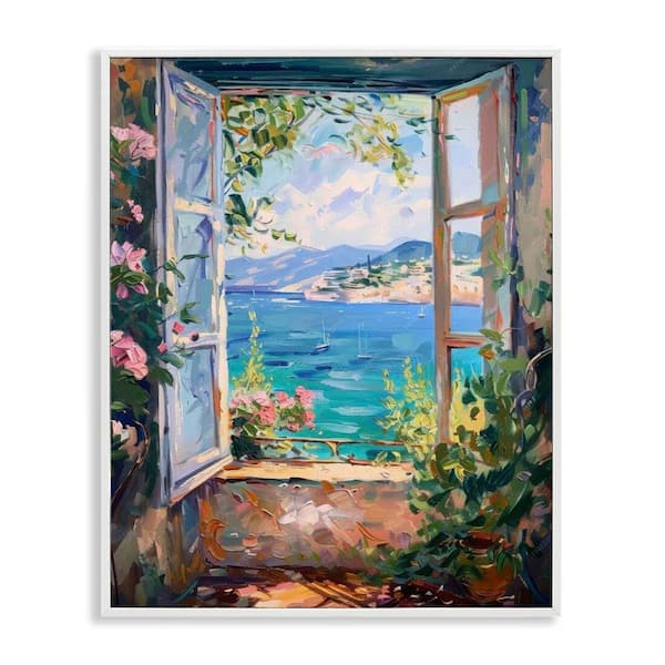 Stupell Industries Window Sea View by LSR Design Studio White Framed Nature Giclee Art Print 14 in. x 11 in.