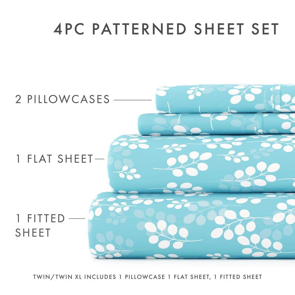 Pale Blue Floral Microfiber Twin Sheet Set