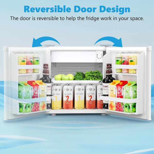 17.52 in 1.6 cu. ft. Mini Refrigerator with Freezer, Removable Glass Shelf, Single Reversible Door in White
