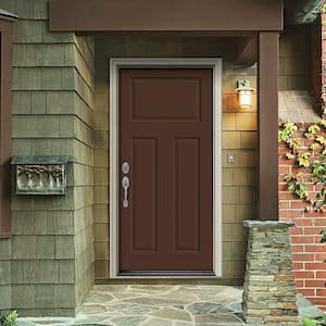32 in. x 80 in. 3-Panel Craftsman Dark Chocolate Painted Steel Prehung Right-Hand Inswing Front Door w/Brickmould