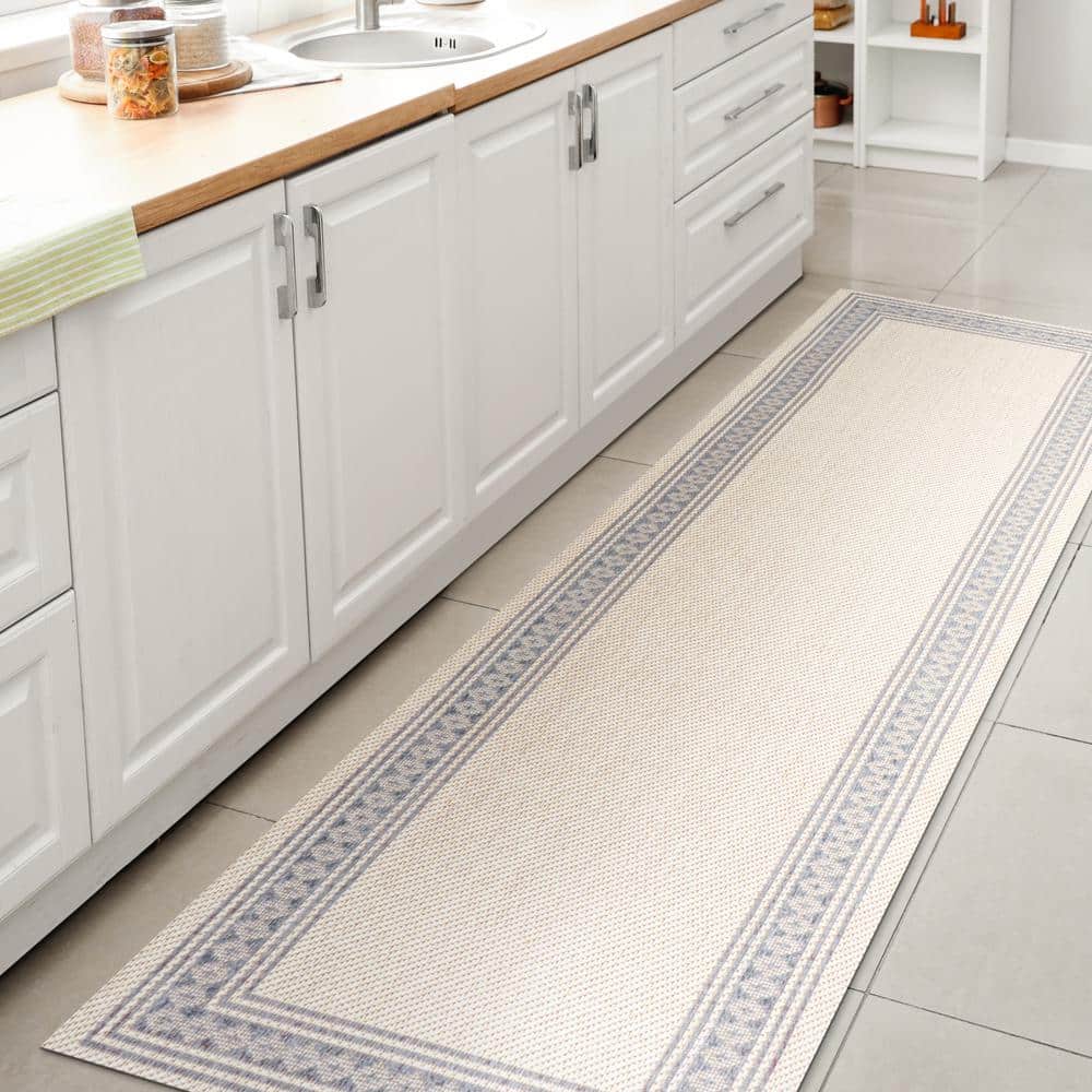 Lucia Classic Diamond Border Cream/Blue 2 ft. x 8 ft. Indoor/Outdoor Area Rug price history on PriceWatchPro