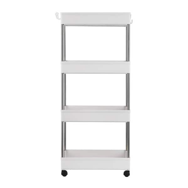 Narrow Plastic Multi-Functional 4-Wheeled Storage Cart in White