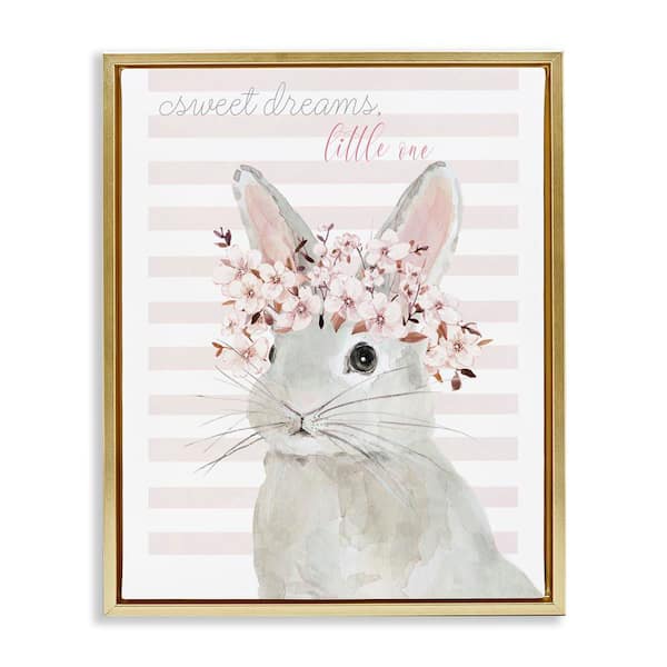 Stupell Industries Sweet Dreams Bunny by Jessie Perry Gold Floater Frame Animal Graphic Art Print 31 in. x 25 in.